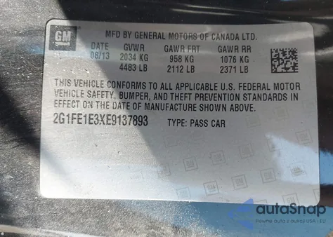 2014 Chevrolet Camaro 1Ls z USA, uszkodzony, nr VIN 2G1FE1E3XE9137893